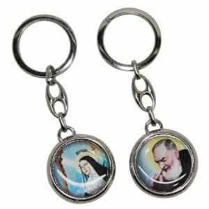 PORTE-CLÉS DE SAINTE RITA ET SAINT PADRE PIO - ROND - ARGENTÉ